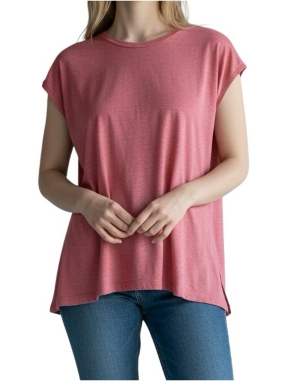 Tahari 100% Linen Cap sleeve Top Women L Lagenlook Relaxed Back button up detail
